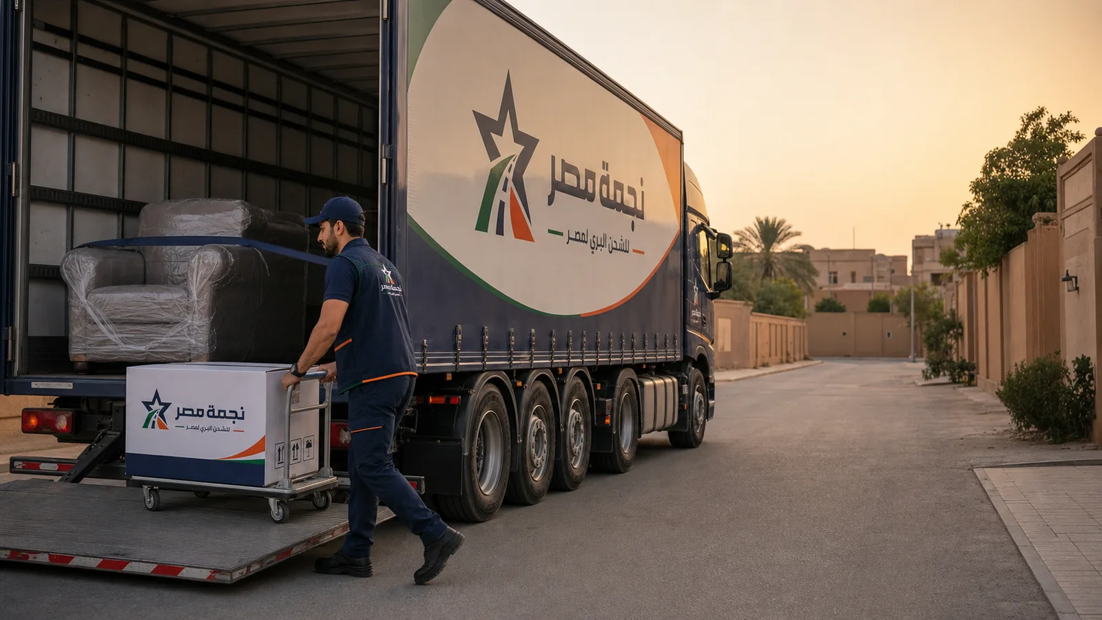 مندوب نجمة مصر يحمّل كرتونة الشركة إلى الشاحنة الرسمية في شارع سكني هادئ بالخرمة